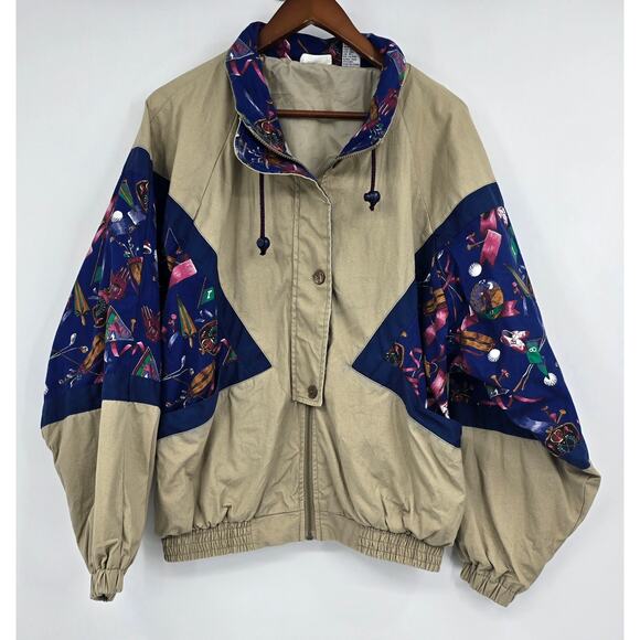 Vintage Line-Up Golf Windbreaker Jacket L — 80s 90s Preppy Sport Print - Picture 1 of 4